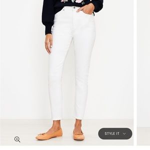 Loft high rise white skinny jeans. Frayed hem bottom